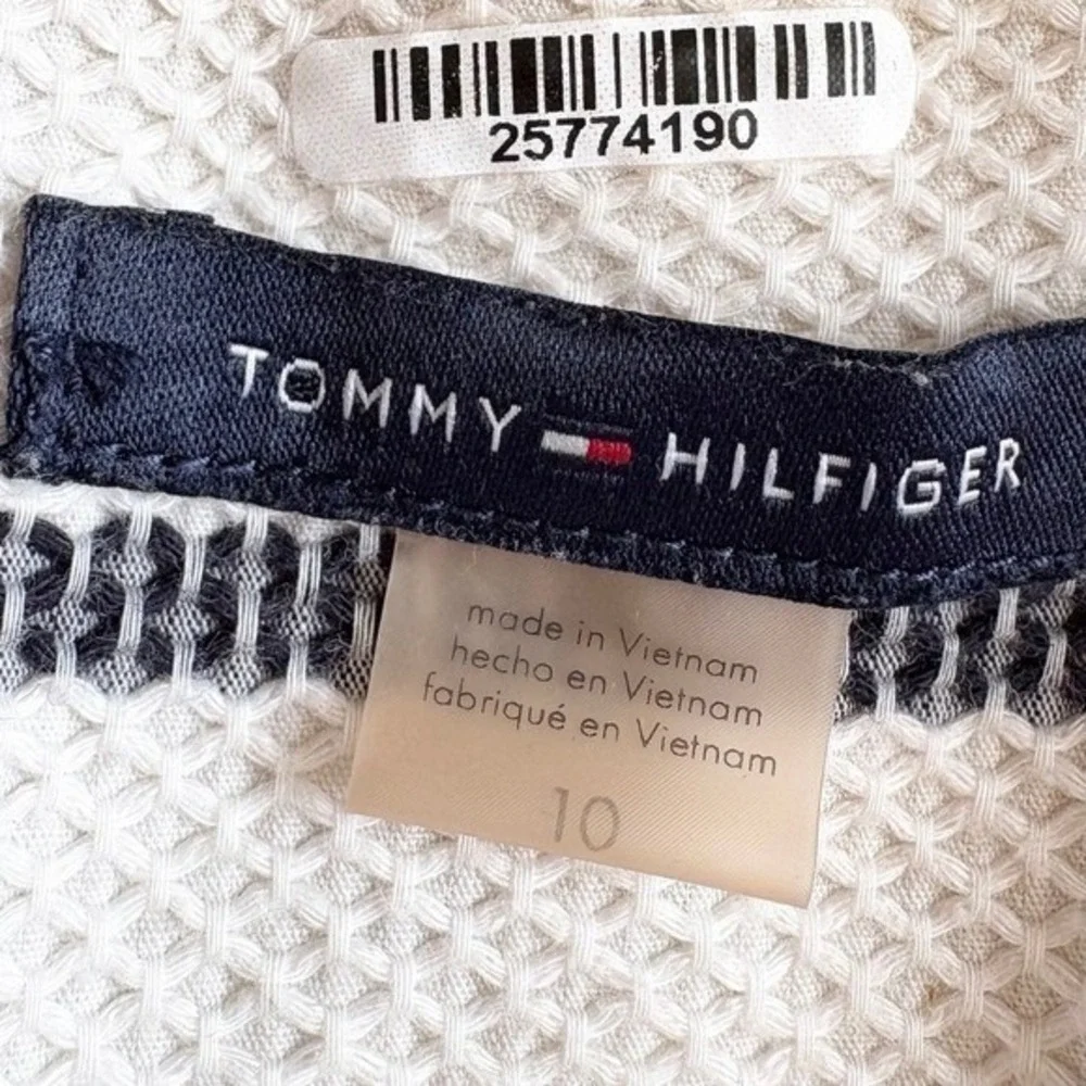 VTG Tommy Hilfiger Womens Navy Striped Blazer‎ Size 10 Elbow Patches